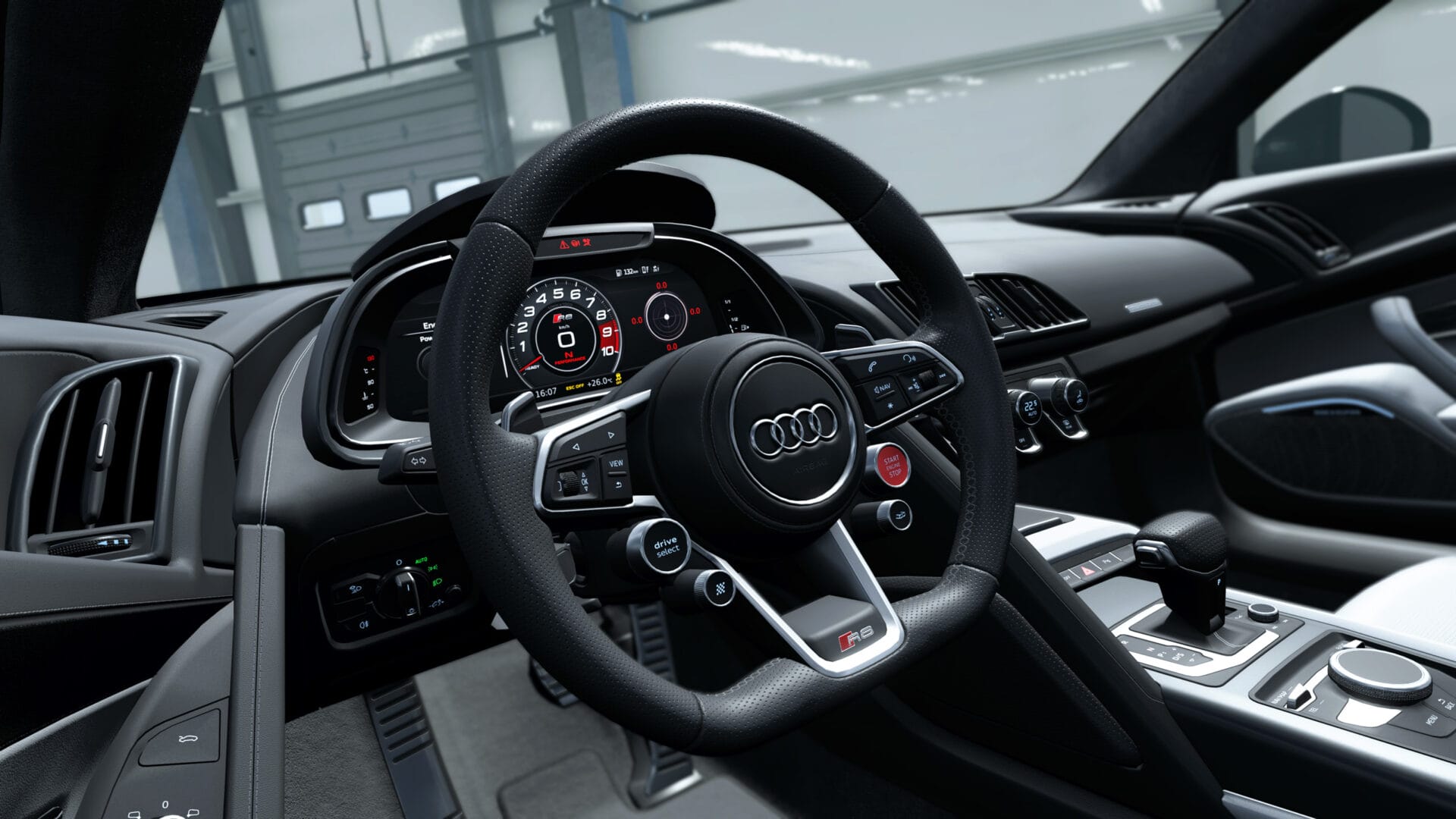 Salpicadero y cockpit del Audi R8 en Assetto Corsa EVO Vista interior del habitáculo del Audi R8 en Assetto Corsa EVO actualización 0.9