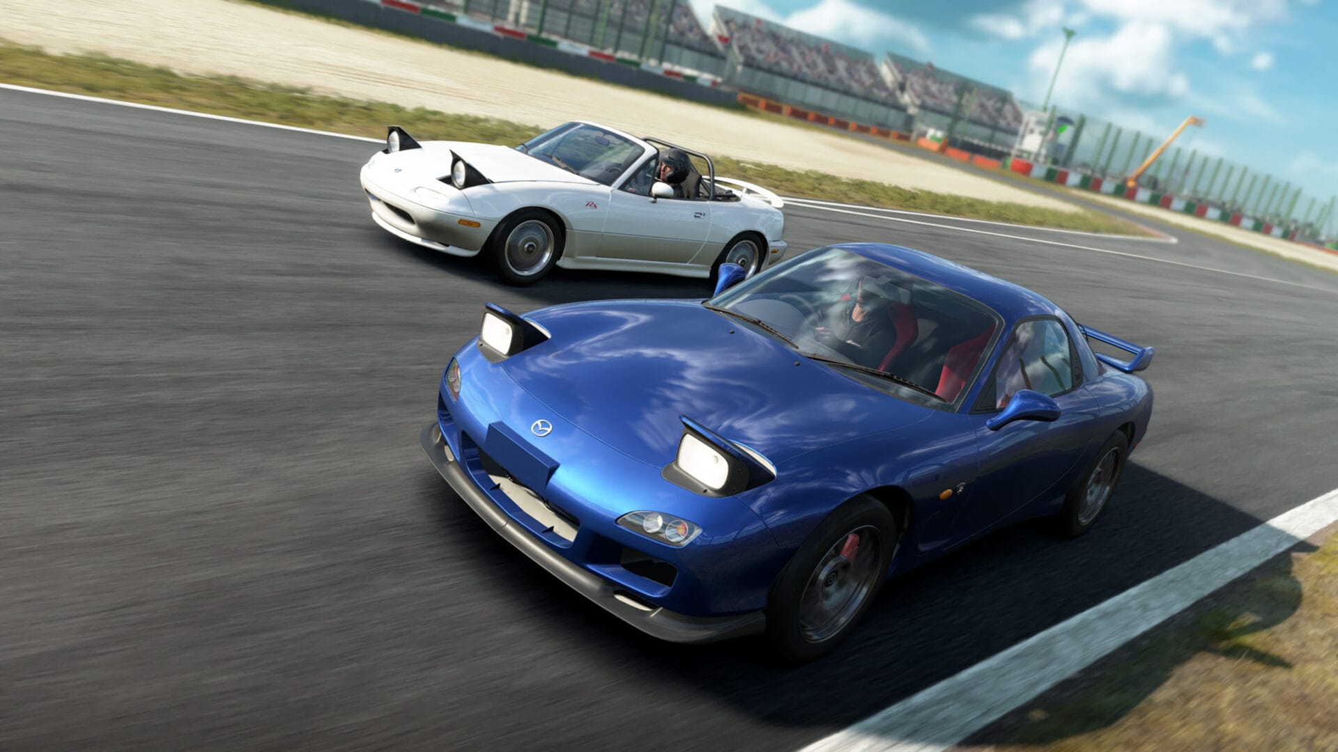 Mazda RX7 y MX5 en Assetto Corsa EVO Actualización 0.9 Mazda RX7 FD Spirit R y Mazda MX5 en plena curva en Assetto Corsa EVO actualización 0.9