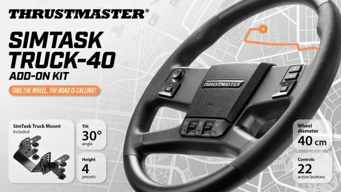 Thrustmaster SimTask Truck-40 Add-On Kit con aro de 40 cm, 22 botones y soporte metálico.
