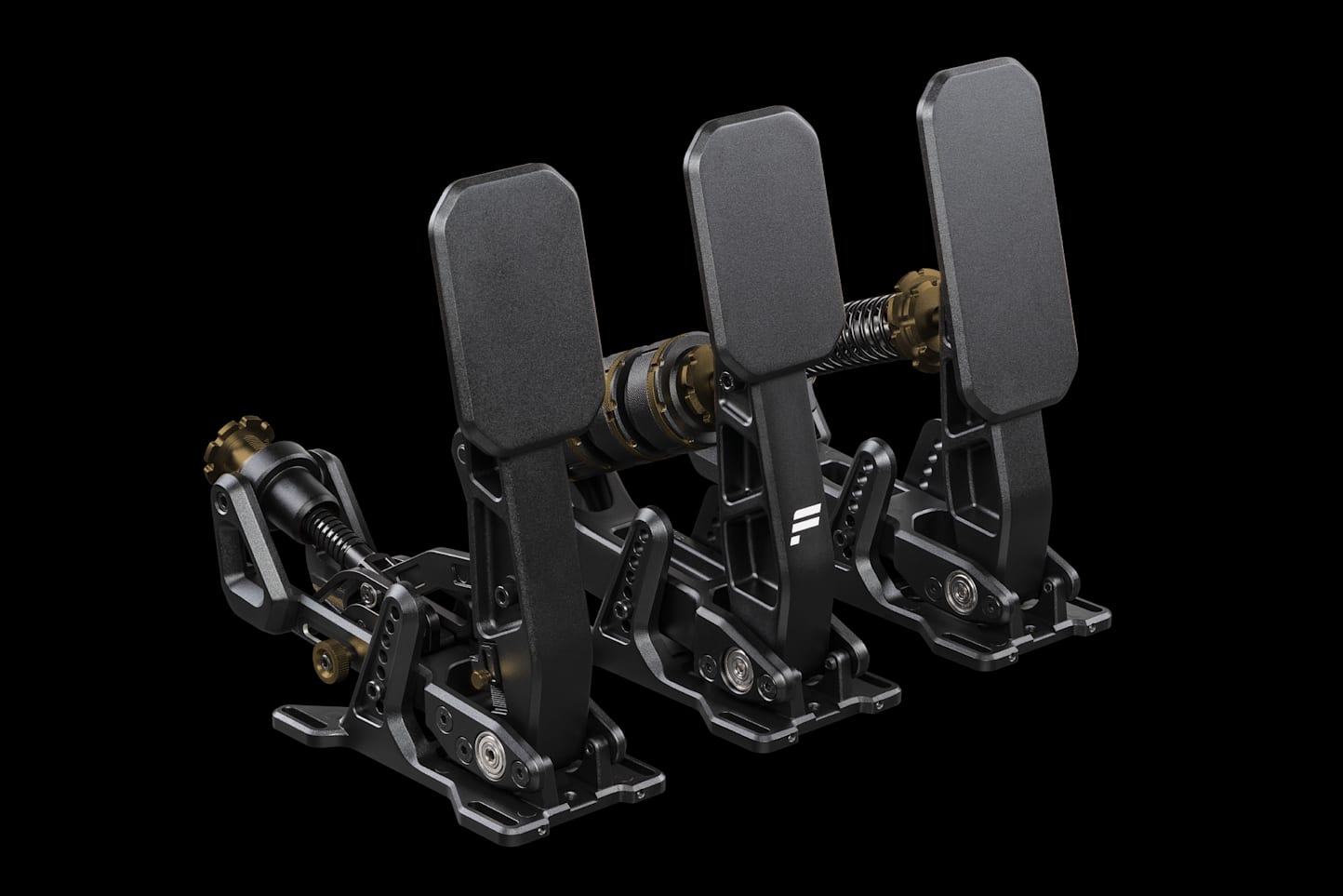 Vista lateral de la pedalera Fanatec Podium Pedals instalada